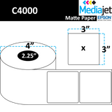 3" x 3" Matte Paper Inkjet Labels. 8 Rolls per Case. 350 Labels per Roll. 4" OD, 2.25" Core. Perfed. SKU: IJM-3-3-350-225