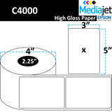 3" x 5" Gloss Paper Inkjet Labels. 8 Rolls per Case. 200 Labels per Roll. 4" OD, 2.25" Core. Perfed. SKU: IJG-3-5-200-225
