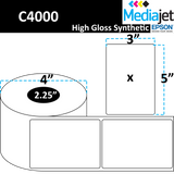 3" x 5" Gloss Synthetic Inkjet Labels. 8 Rolls per Case. 200 Labels per Roll. 4" OD, 2.25" Core. Perfed. SKU: IGP-3-5-200-225