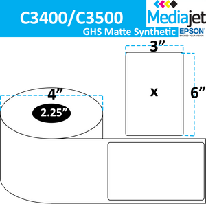 <strong>3" x 6"</strong><br>Die Cut GHS Matte Synthetic Inkjet Labels for Epson C3400 / C3500<br>(8 Rolls)