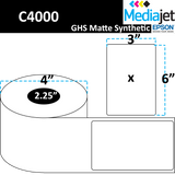 3" x 6" GHS / BS5609 Matte Synthetic Inkjet Labels. 8 Rolls per Case. 150 Labels per Roll. 4" OD, 2.25" Core. Perfed. ISP-3-6-150-225