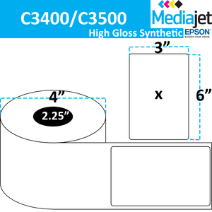<strong>3" x 6"</strong><br>Die Cut High Gloss Synthetic Inkjet Labels for Epson C3400 / C3500<br>(8 Rolls)