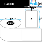 3" x 6" Matte Paper Inkjet Labels. 8 Rolls per Case. 175 Labels per Roll. 4" OD, 2.25" Core. Perfed. SKU: IJM-3-6-175-225