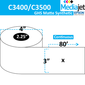 <strong>3" x 80'</strong><br>Continuous GHS Matte Synthetic Inkjet Labels for Epson C3400 / C3500<br>(12 Rolls)