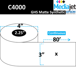 <strong>3" x 80'</strong><br>Continuous GHS Matte Synthetic Inkjet Labels for Epson C4000<br>(12 Rolls)