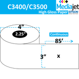 3" x 85' Continuous Gloss Paper Inkjet Labels. 12 Rolls per Case. 4" OD, 2.25" Core. SKU: IJG-3-85-12-225