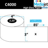 3" x 85' Continuous Gloss Paper Inkjet Labels. 12 Rolls per Case. 4" OD, 2.25" Core. SKU: IJG-3-85-12-225