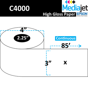 <strong>3" x 85'</strong><br>Continuous High Gloss Paper Inkjet Labels for Epson C4000<br>(12 Rolls)