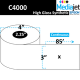 3" x 85' Continuous Gloss Synthetic Inkjet Labels. 12 Rolls per Case. 4" OD, 2.25" Core. SKU: IGP-3-85-12-225