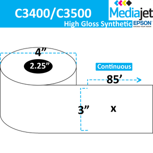 <strong>3" x 85'</strong><br>Continuous High Gloss Synthetic Inkjet Labels for Epson C3400 / C3500<br>(12 Rolls)