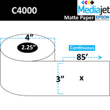 3" x 85' Continuous Matte Paper Inkjet Labels. 12 Rolls per Case. 4" OD, 2.25" Core. SKU: IJM-3-85-12-225