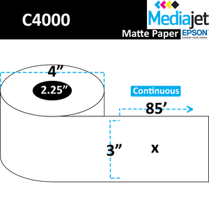 <strong>3" x 85'</strong><br>Continuous Matte Paper Inkjet Labels for Epson C4000<br>(12 Rolls)