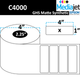 4" x 1" GHS / BS5609 Matte Synthetic Inkjet Labels. 8 Rolls per Case. 800 Labels per Roll. 4" OD, 2.25" Core. Perfed. ISP-4-1-800-225