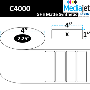 <strong>4" x 1"</strong><br>Die Cut GHS Matte Synthetic Inkjet Labels for Epson C4000<br>(8 Rolls)