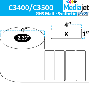 <strong>4" x 1"</strong><br>Die Cut GHS Matte Synthetic Inkjet Labels for Epson C3400 / C3500<br>(8 Rolls)