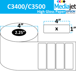 <strong>4" x 1"</strong><br>Die Cut High Gloss Paper Inkjet Labels for Epson C3400 / C3500<br>(8 Rolls)