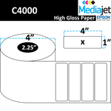 4" x 1" Gloss Paper Inkjet Labels. 8 Rolls per Case. 900 Labels per Roll. 4" OD, 2.25" Core. Perfed. SKU: IJG-4-1-900-225