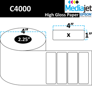 <strong>4" x 1"</strong><br>Die Cut High Gloss Paper Inkjet Labels for Epson C4000<br>(8 Rolls)