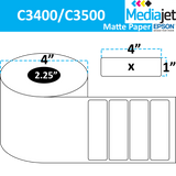 4" x 1" Matte Paper Inkjet Labels. 8 Rolls per Case. 900 Labels per Roll. 4" OD, 2.25" Core. Perfed. SKU: IJM-4-1-900-225