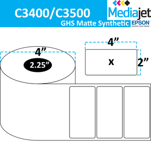 <strong>4" x 2"</strong><br>Die Cut GHS Matte Synthetic Inkjet Labels for Epson C3400 / C3500<br>(8 Rolls)