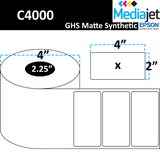 4" x 2" GHS / BS5609 Matte Synthetic Inkjet Labels. 8 Rolls per Case. 400 Labels per Roll. 4" OD, 2.25" Core. Perfed. SKU: ISP-4-2-400-225