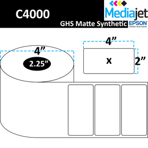 <strong>4" x 2"</strong><br>Die Cut GHS Matte Synthetic Inkjet Labels for Epson C4000<br>(8 Rolls)