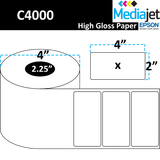 4" x 2" Gloss Paper Inkjet Labels. 8 Rolls per Case. 450 Labels per Roll. 4" OD, 2.25" Core. Perfed. SKU: IJG-4-2-450-225