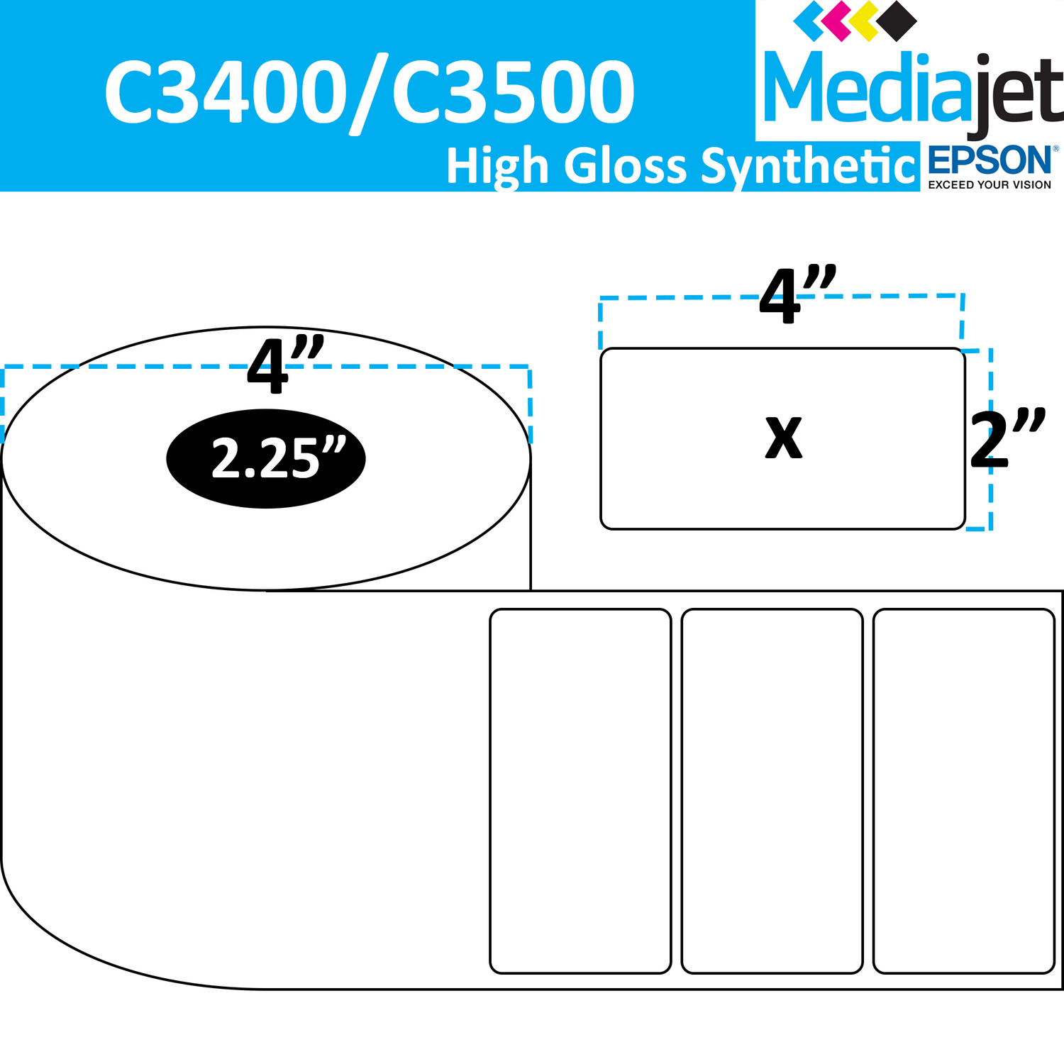 <strong>4" x 2"</strong><br>Die Cut Gloss Synthetic Inkjet Labels<br>(8 Rolls)