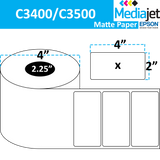 4" x 2" Matte Paper Inkjet Labels. 8 Rolls per Case. 450 Labels per Roll. 4" OD, 2.25" Core. Perfed. SKU: IJM-4-2-450-225