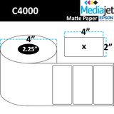 4" x 2" Matte Paper Inkjet Labels. 8 Rolls per Case. 450 Labels per Roll. 4" OD, 2.25" Core. Perfed. SKU: IJM-4-2-450-225