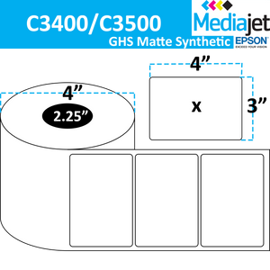 <strong>4" x 3"</strong><br>Die Cut GHS Matte Synthetic Inkjet Labels for Epson C3400 / C3500<br>(8 Rolls)