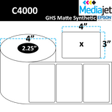 4" x 3" GHS / BS5609 Matte Synthetic Inkjet Labels. 8 Rolls per Case. 300 Labels per Roll. 4" OD, 2.25" Core. Perfed. SKU: ISP-4-3-300-225