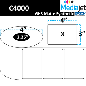 <strong>4" x 3"</strong><br>Die Cut GHS Matte Synthetic Inkjet Labels for Epson C4000<br>(8 Rolls)