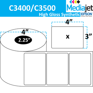 <strong>4" x 3"</strong><br>Die Cut High Gloss Synthetic Inkjet Labels for Epson C3400 / C3500<br>(8 Rolls)