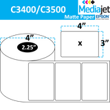 4" x 3" Matte Paper Inkjet Labels. 8 Rolls per Case. 350 Labels per Roll. 4" OD, 2.25" Core. Perfed. SKU: IJM-4-3-350-225