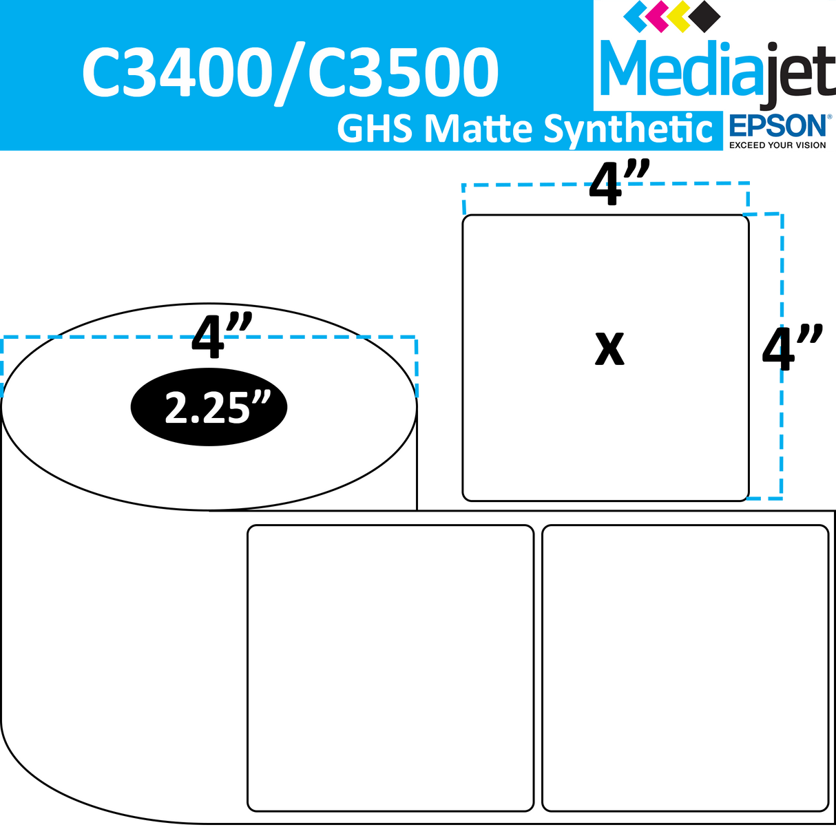 <strong>4" x 4" </strong><br>Die Cut GHS Matte Synthetic Inkjet Labels<br>(8 Rolls)