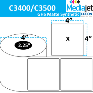 <strong>4" x 4" </strong><br>Die Cut GHS Matte Synthetic Inkjet Labels for Epson C3400 / C3500 <br>(8 Rolls)