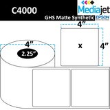 4" x 4" GHS / BS5609 Matte Synthetic Inkjet Labels. 8 Rolls per Case. 225 Labels per Roll. 4" OD, 2.25" Core. Perfed. SKU: ISP-4-4-225-225