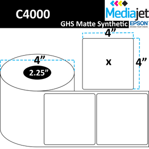 <strong>4" x 4" </strong><br>Die Cut GHS Matte Synthetic Inkjet Labels for Epson C4000 <br>(8 Rolls)