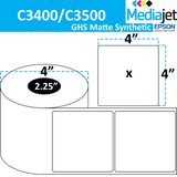 <strong>4" x 4" </strong><br>Die Cut GHS Matte Synthetic Inkjet Labels for Epson C3400 / C3500 <br>(8 Rolls)