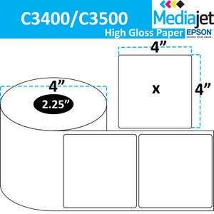 <strong>4" x 4"</strong><br> Die Cut High Gloss Paper Inkjet Labels for Epson C3400 / C3500<br>(8 Rolls)