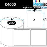 4" x 4" Gloss Paper Inkjet Labels. 8 Rolls per Case. 250 Labels per Roll. 4" OD, 2.25" Core. Perfed. SKU: IJG-4-4-250-225
