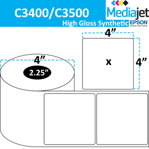 <strong>4" x 4"</strong><br> Die Cut High Gloss Synthetic Inkjet Labels for Epson C3400 / C3500<br>(8 Rolls)