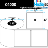 4" x 4" Gloss Synthetic Inkjet Labels. 8 Rolls per Case. 250 Labels per Roll. 4" OD, 2.25" Core. Perfed. SKU: IGP-4-4-250-225