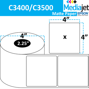 <strong>4" x 4"</strong><br> Die Cut Matte Paper Inkjet Labels for Epson C3400 / C3500<br>(8 Rolls)