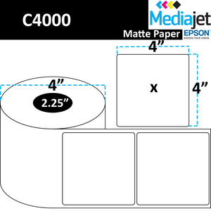 <strong>4" x 4"</strong><br> Die Cut Matte Paper Inkjet Labels for Epson C4000<br>(8 Rolls)