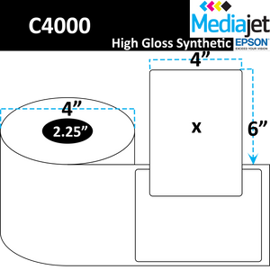 <strong>4" x 6"</strong><br> Die Cut High Gloss Synthetic Inkjet Labels for Epson C4000<br>(8 Rolls)