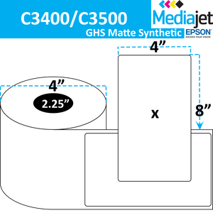 <strong>4" x 8"</strong><br>Die Cut GHS Matte Synthetic Inkjet Labels for Epson C3400 / C3500<br>(8 Rolls)