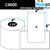 4" x 8" GHS / BS5609 Matte Synthetic Inkjet Labels. 8 Rolls per Case. 125 Labels per Roll. 4" OD, 2.25" Core. Perfed. SKU: ISP-4-8-125-225