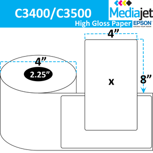 <strong>4" x 8"</strong><br>Die Cut High Gloss Paper Inkjet Labels for Epson C3400 / C3500<br>(8 Rolls)